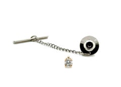 Diamond Tie Tack Pin 14K Yellow Gold Mined D-F VVS Ideal Cut Round Brilliant