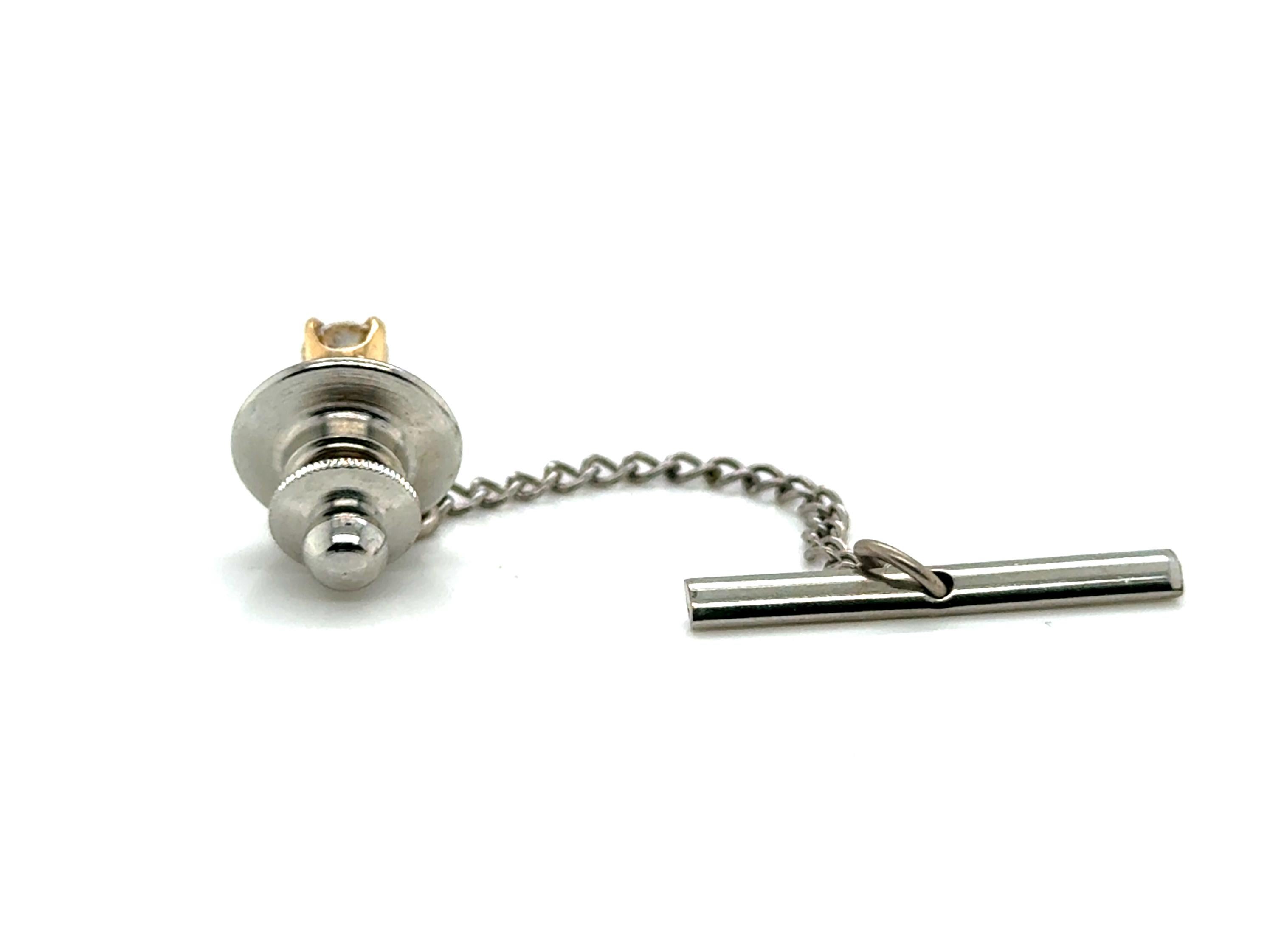 Round Cut Diamond Tie Tack Pin 14K Yellow Gold Mined D-F VVS Ideal Cut Round Brilliant For Sale