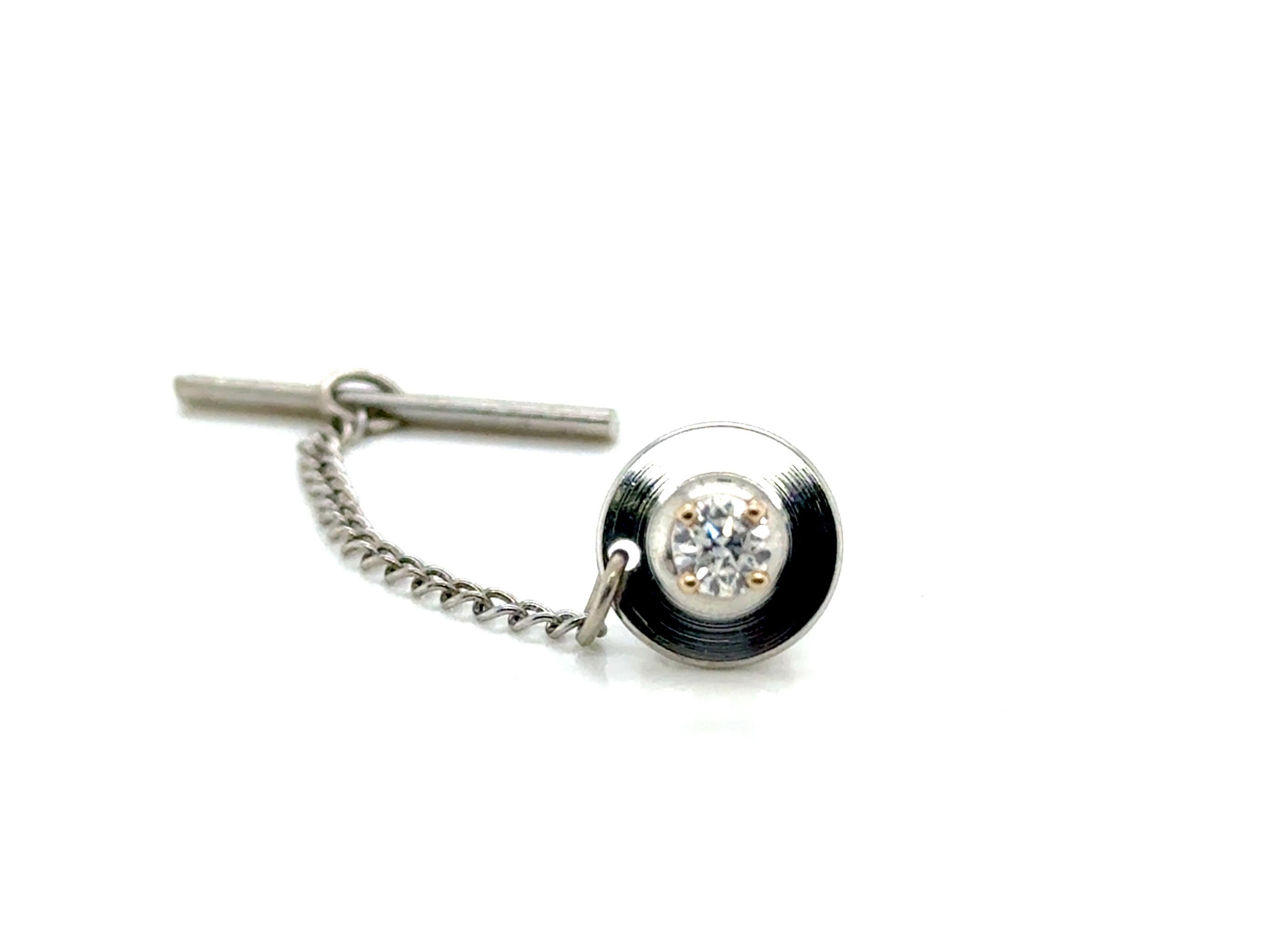 Diamond Tie Tack Pin 14K Yellow Gold Mined D-F VVS Ideal Cut Round Brilliant In Excellent Condition For Sale In Dearborn, MI
