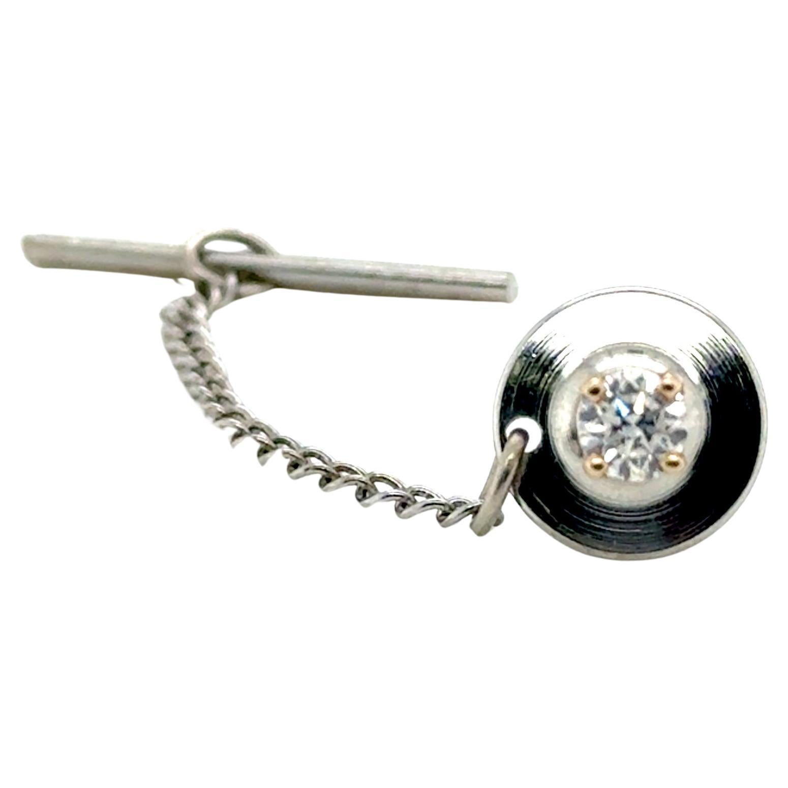 Diamond Tie Tack Pin 14K Yellow Gold Mined D-F VVS Ideal Cut Round Brilliant