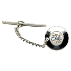 Diamond Tie Tack Pin 14K Yellow Gold Mined D-F VVS Ideal Cut Round Brilliant