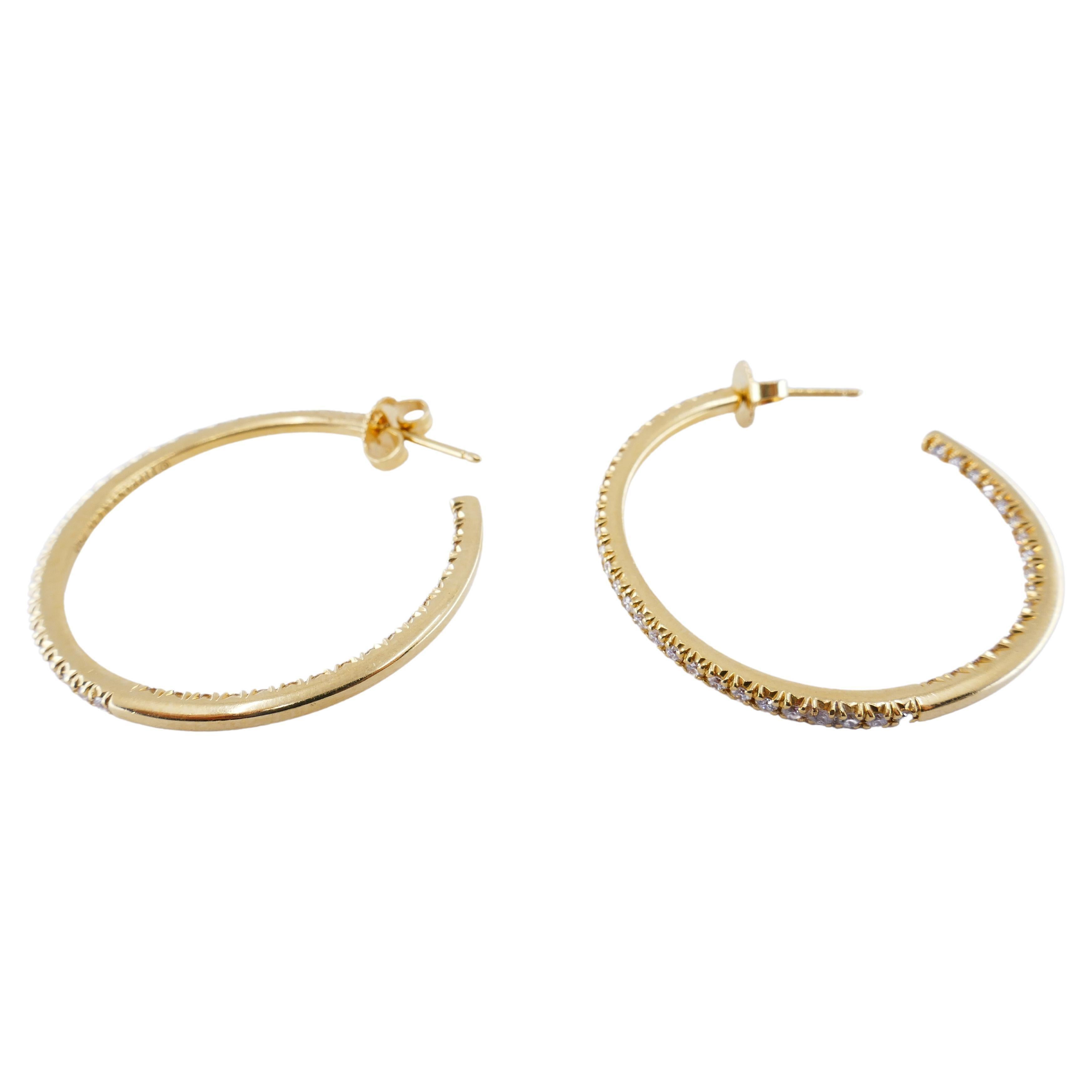 Round Cut Diamond Tiffany & Co. Gold Hoop Earrings