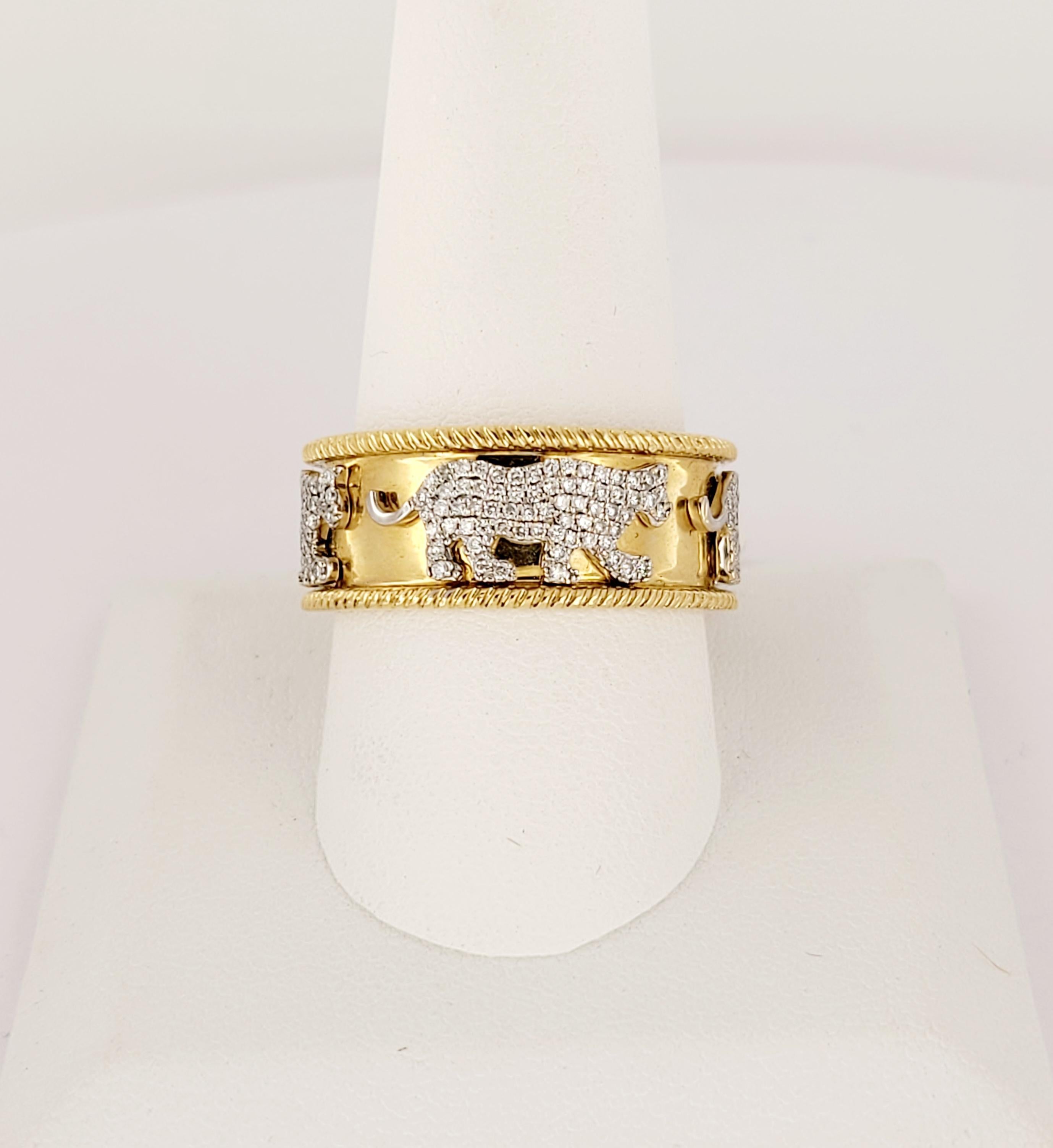Round Cut Diamond Tiger Ring  in 18K Yellow Gold Size 10.5 For Sale