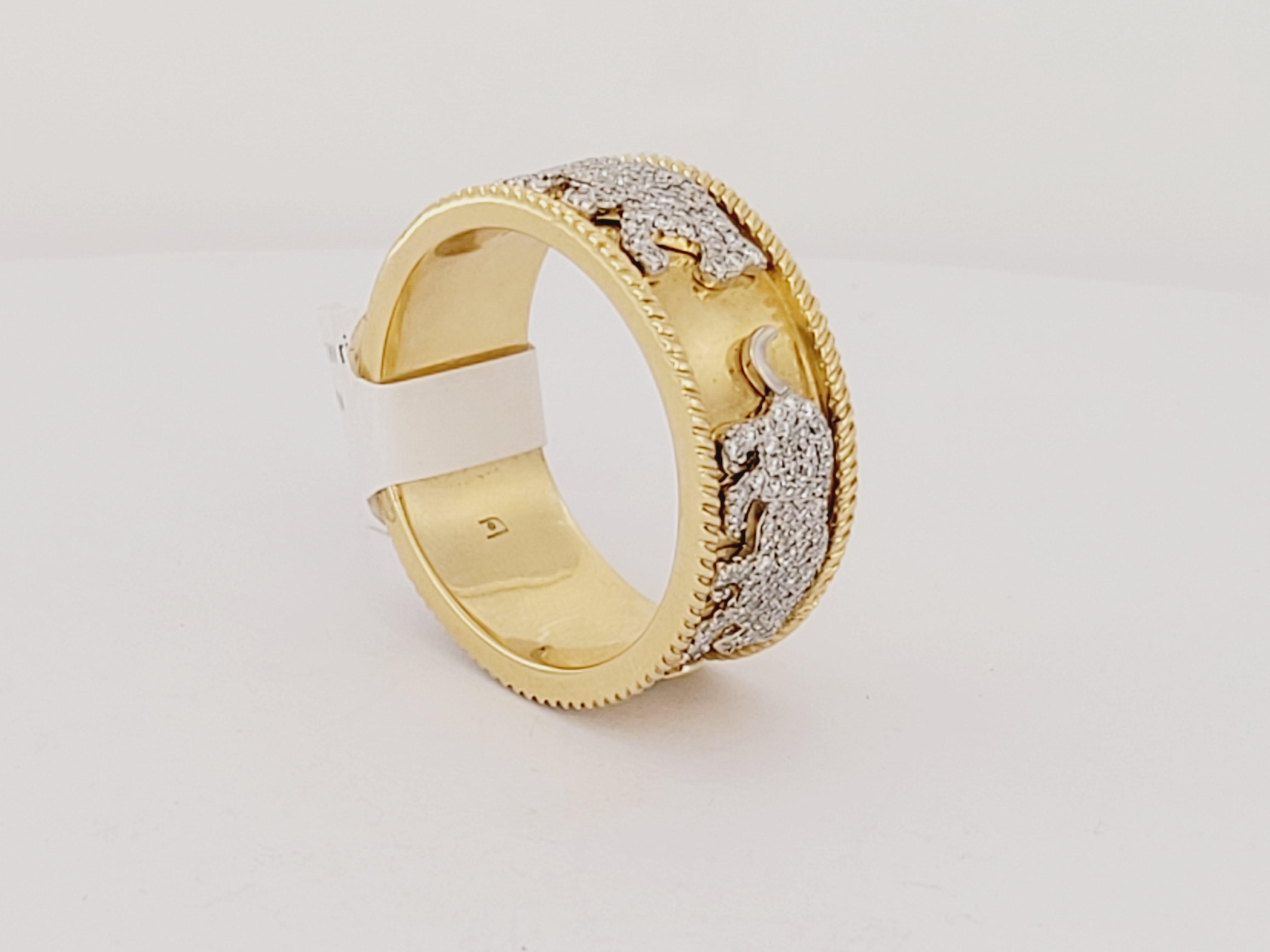 Diamond Tiger Ring  in 18K Yellow Gold Size 10.5 In New Condition For Sale In New York, NY