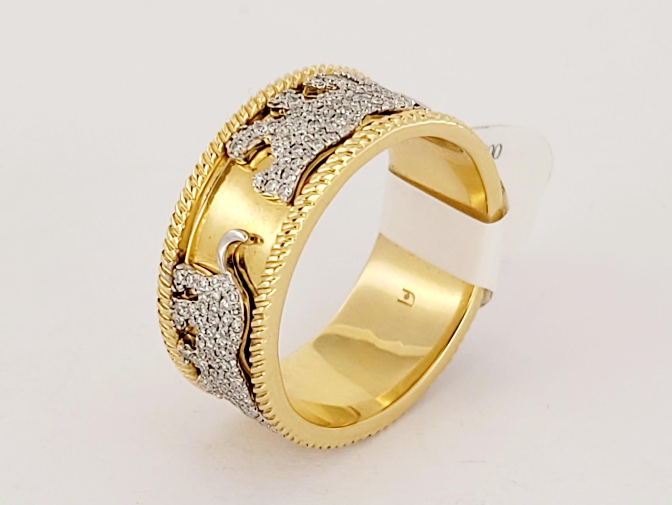Bague tigrée en diamant  en or jaune 18 carats, taille 10,5 Pour femmes en vente