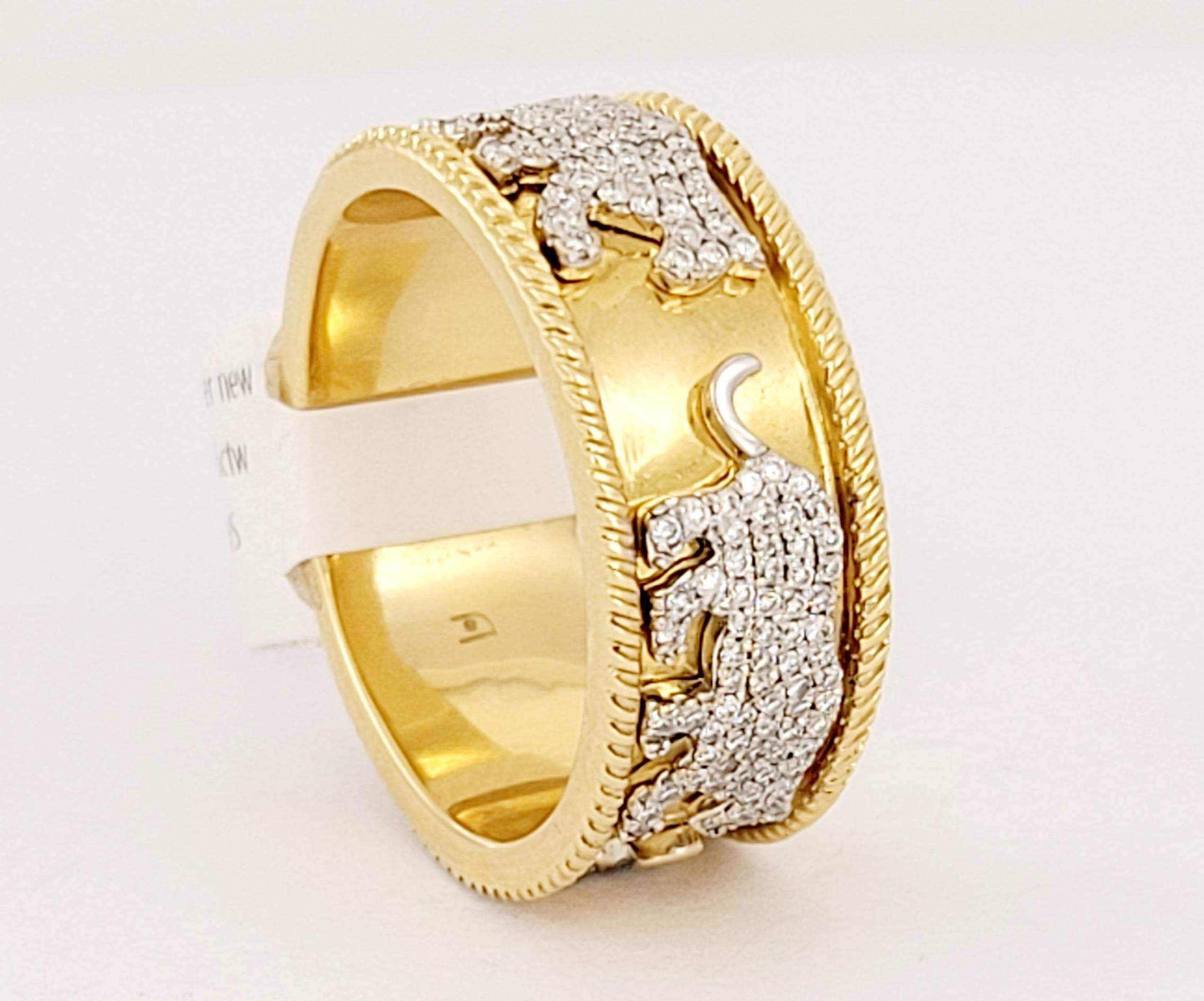 Diamond Tiger Ring  in 18K Yellow Gold Size 10.5 For Sale 1