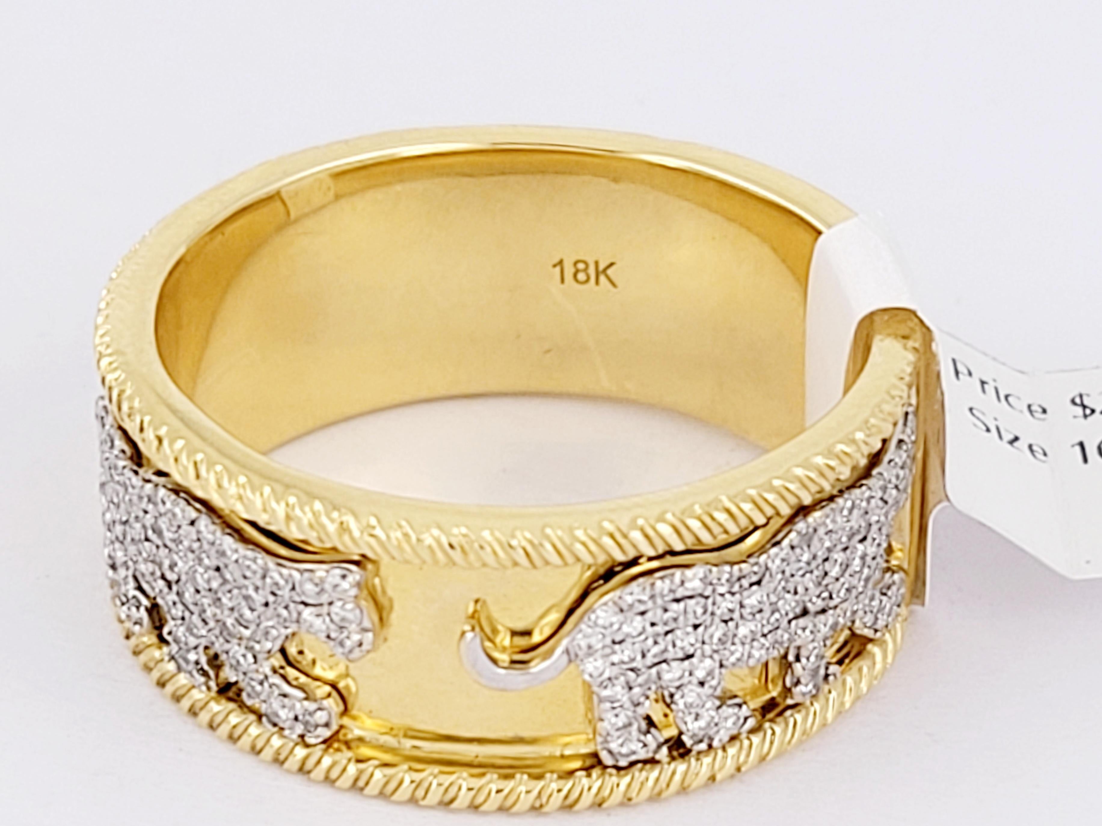 Bague tigrée en diamant  en or jaune 18 carats, taille 10,5 en vente 2