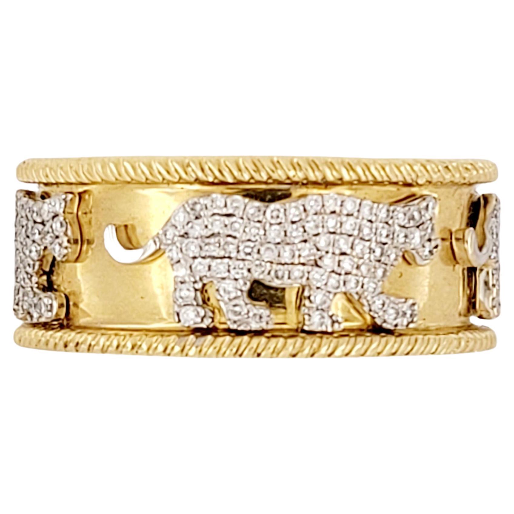 Diamond Tiger Ring  in 18K Yellow Gold Size 10.5 For Sale