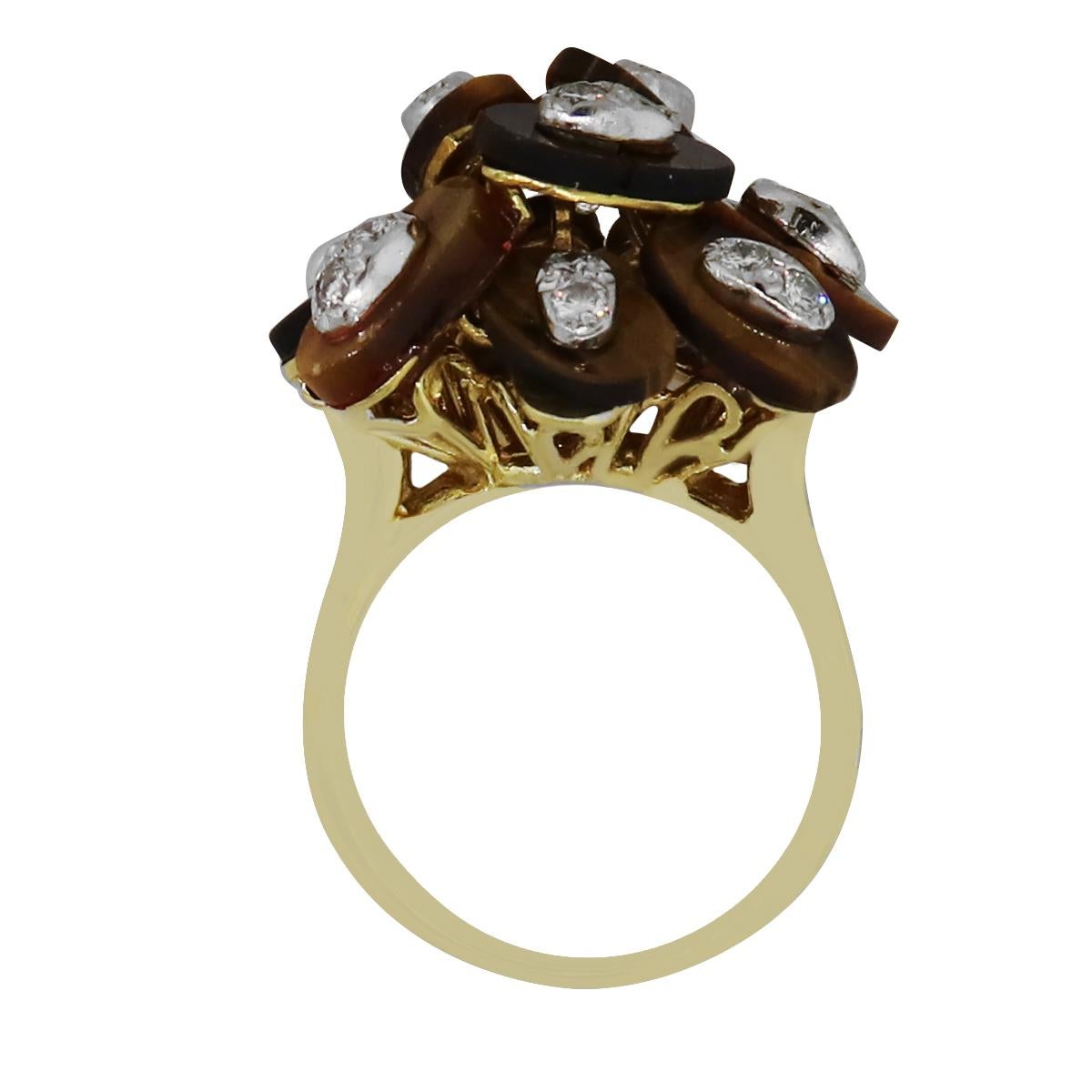 Diamond Tigers Eye Flower Style Ring In Excellent Condition For Sale In Boca Raton, FL