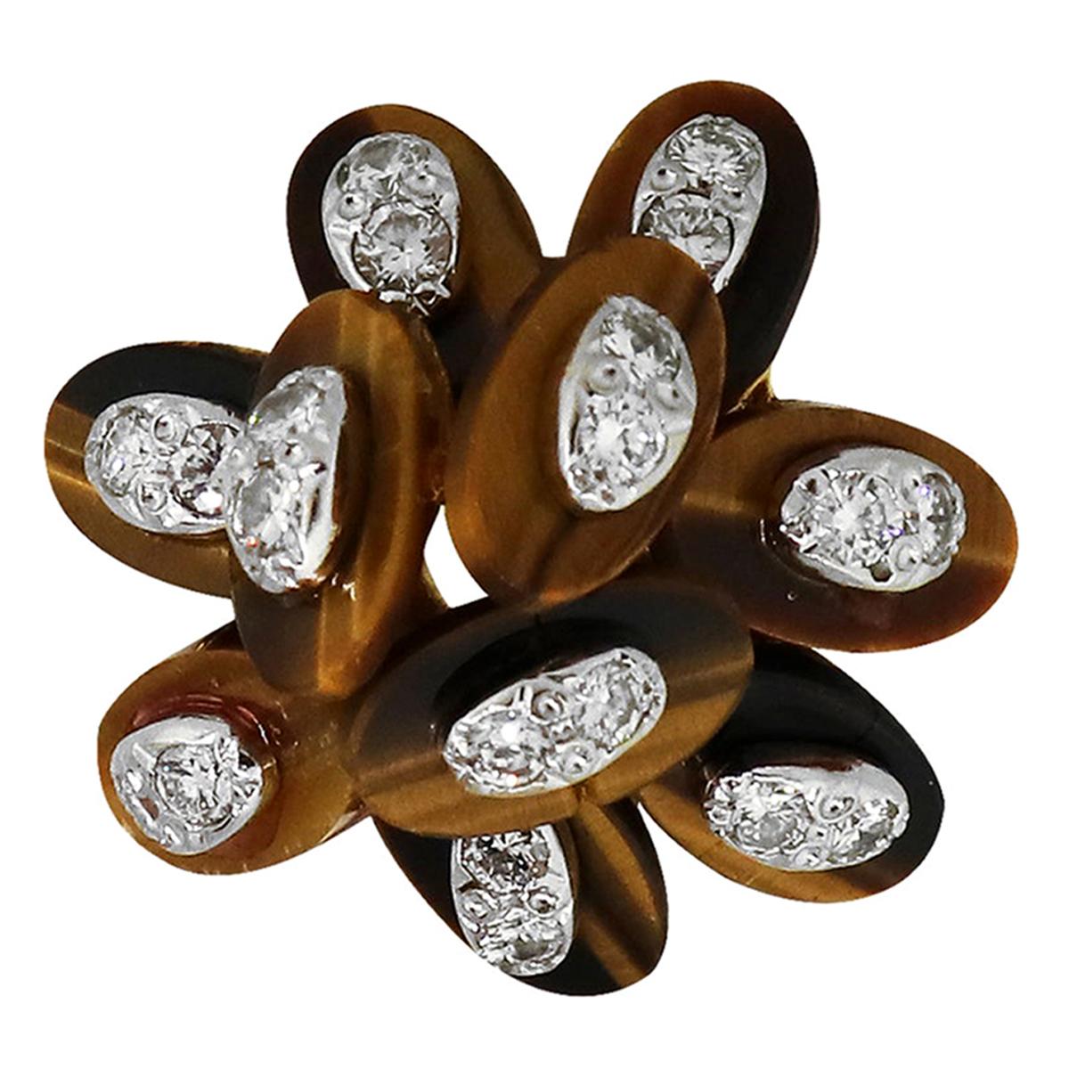 Diamant-Ring im Blumenstil mit Tigerauge-Diamant