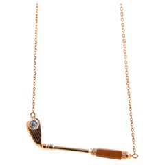 Diamond Tiger's Eye Golf Club Birdie Charm 18 Karat Yellow Gold Necklace Pendant