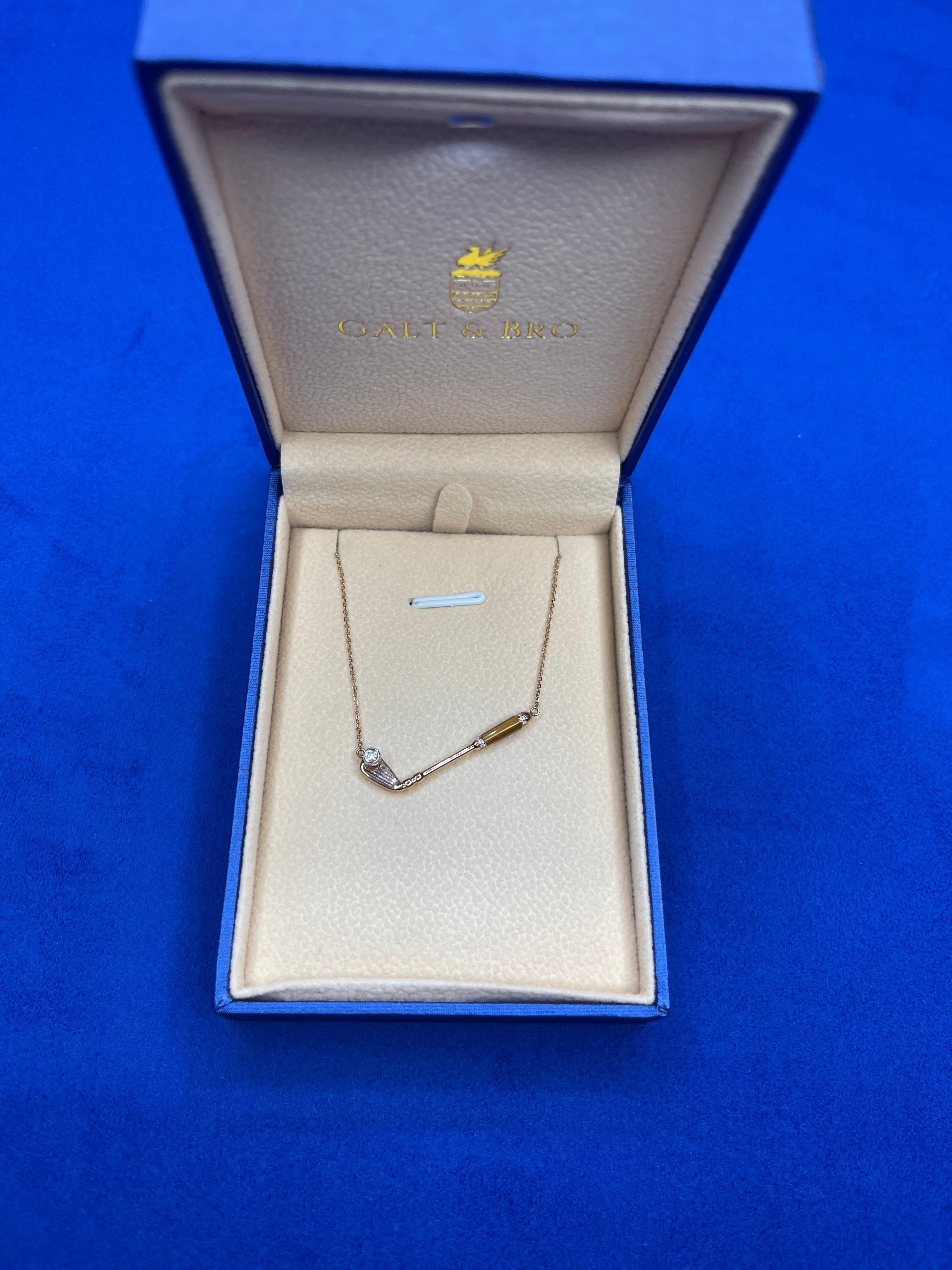 Diamond Tiger's Eye Golf Club Birdie Charm 18 Karat Yellow Gold Necklace Pendant For Sale 4