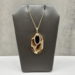 Diamond Tigers Eye Pendant Necklace 14kt Yellow Gold 0.25ctw Estate