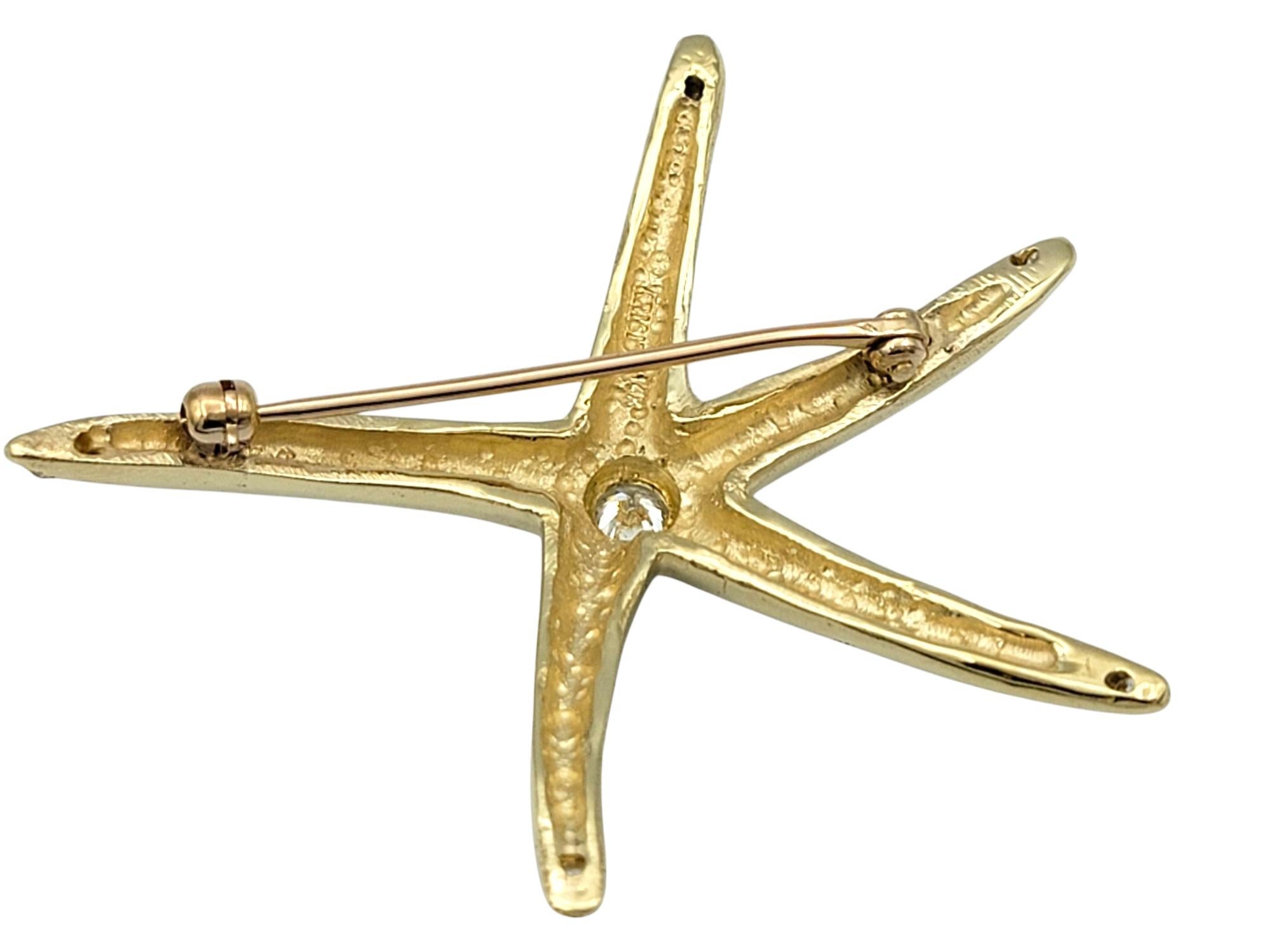 Broche étoile de mer avec diamants en or jaune poli 14 carats Bon état - En vente à Scottsdale, AZ