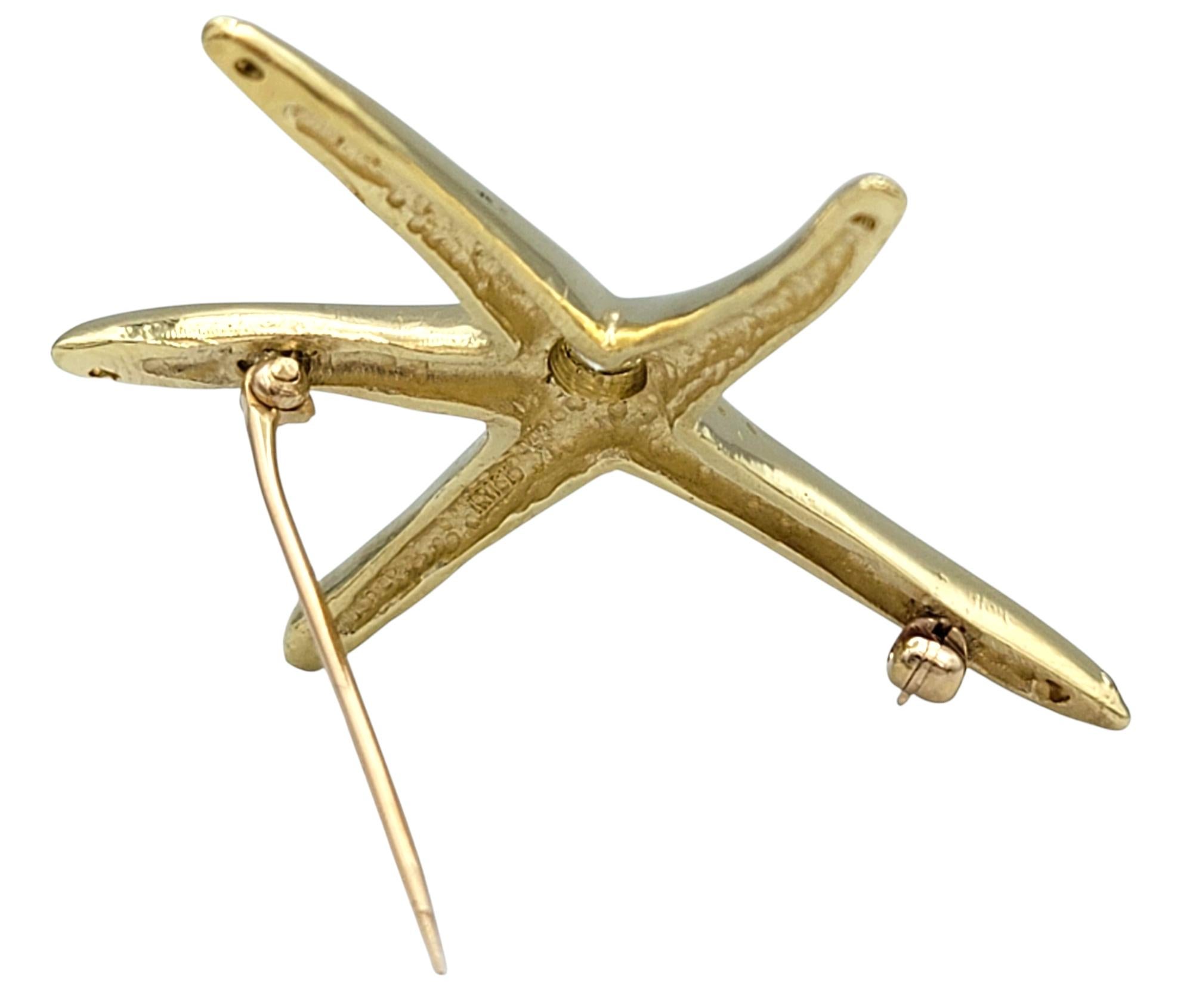 Broche étoile de mer avec diamants en or jaune poli 14 carats Unisexe en vente