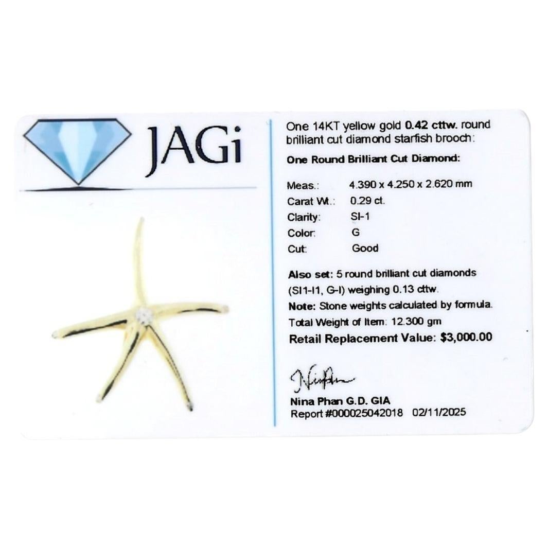 Broche étoile de mer avec diamants en or jaune poli 14 carats en vente 3