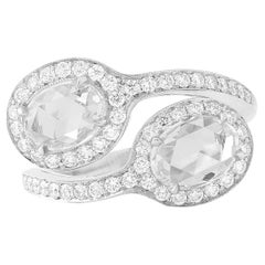 Diamond Toi Et Moi Bypass Ring with 1.95 Carat D/E VVS Oval Rose Cut Pair