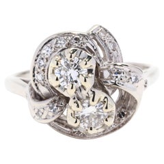Vintage Diamond Toi et Moi Ring, 14K White Gold, Ring, Classic Diamond