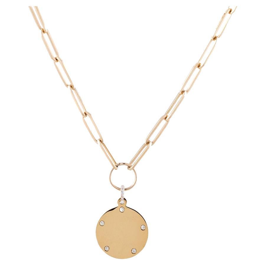 Diamond Token Necklace 14K Yellow Gold For Sale