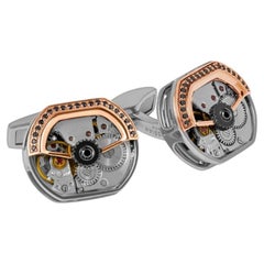 Diamond Tonneau Skeleton Cufflinks in Rose Gold Silver (Limited Edition)