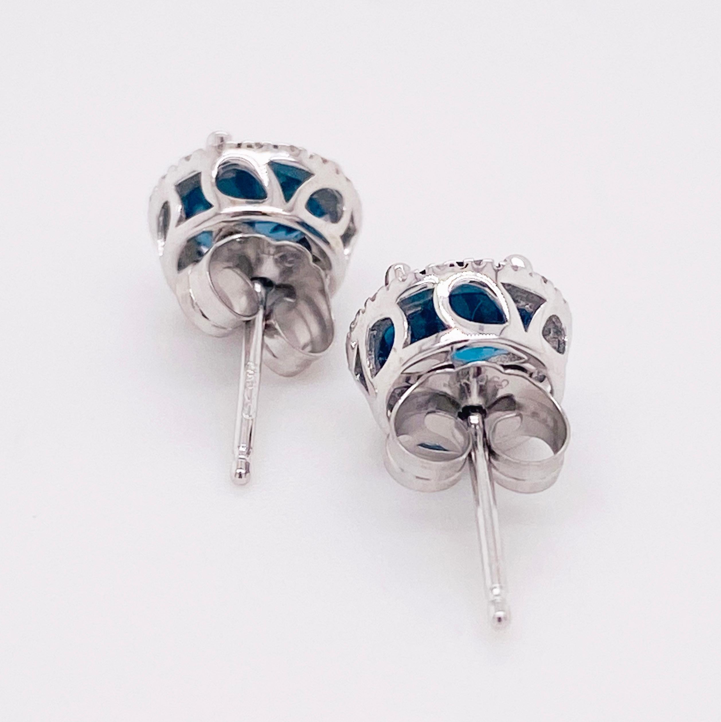 Diamant-Topas-Ohrringe, Londoner Blautopas-Diamant-Halo, 14K Gold 2 Karat Ohrstecker 2
