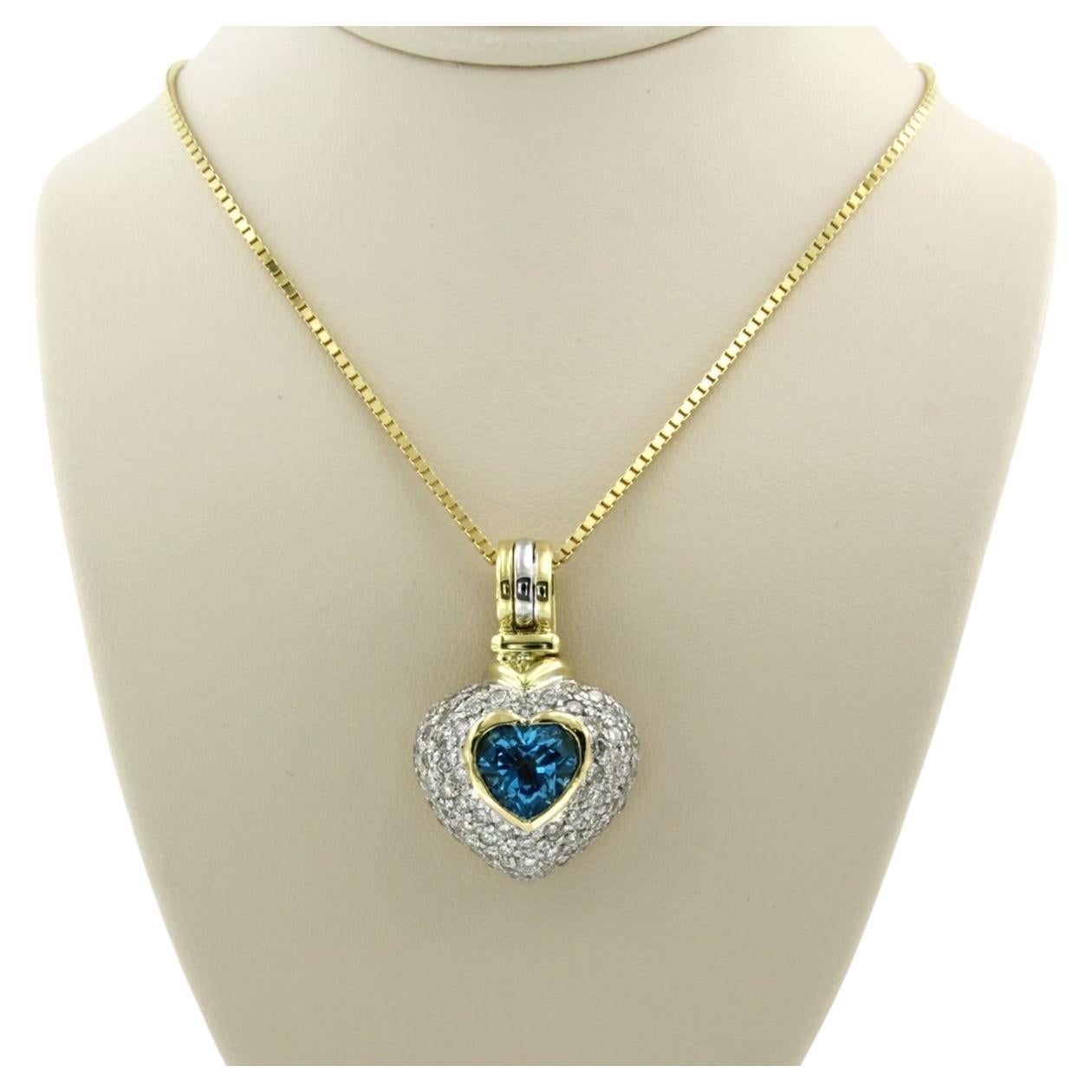 Natasha C Heart Shape Pendant Topaz and Diamond in Gold For Sale at