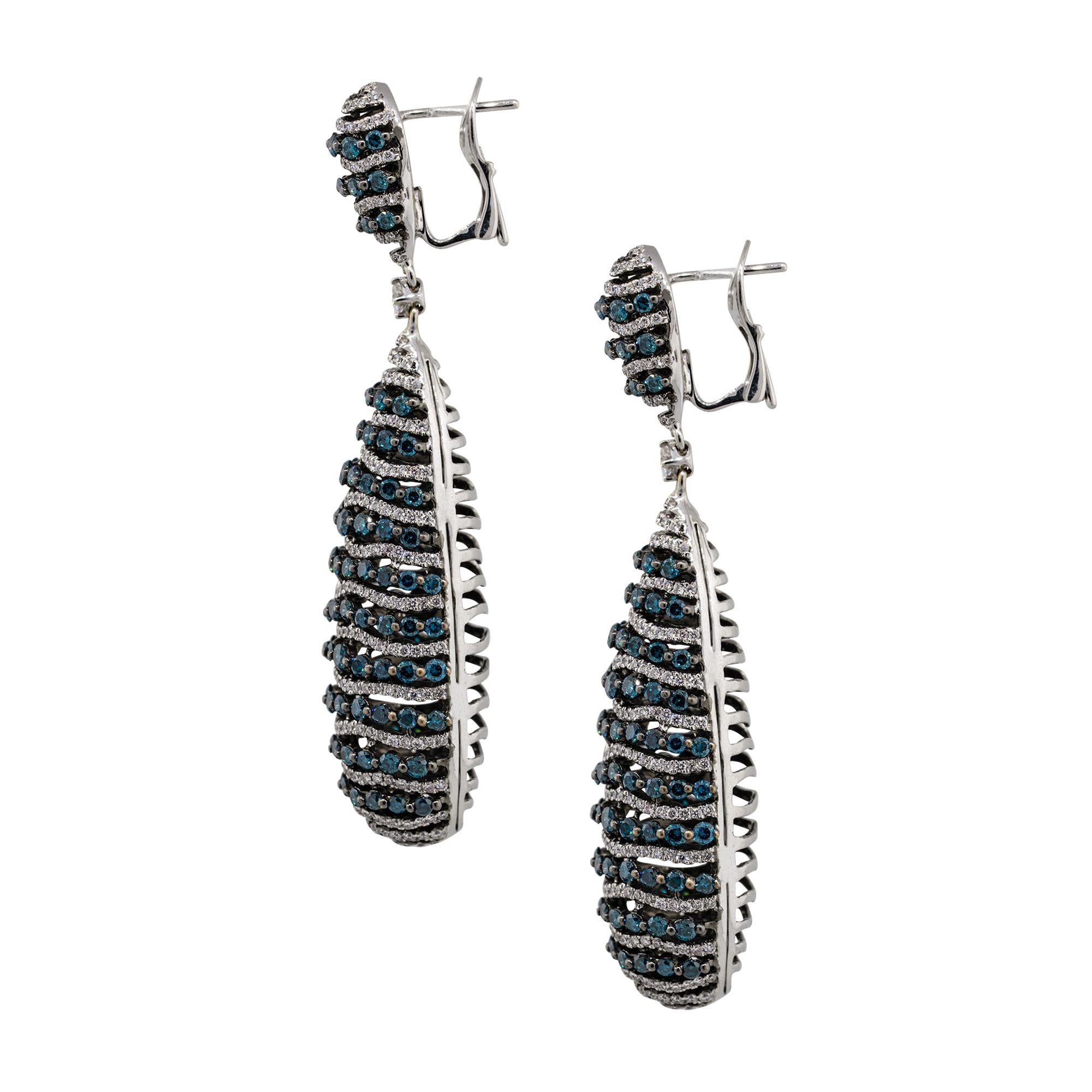 Round Cut Diamond & Topaz Pave Dangle Earrings 18 Karat in Stock