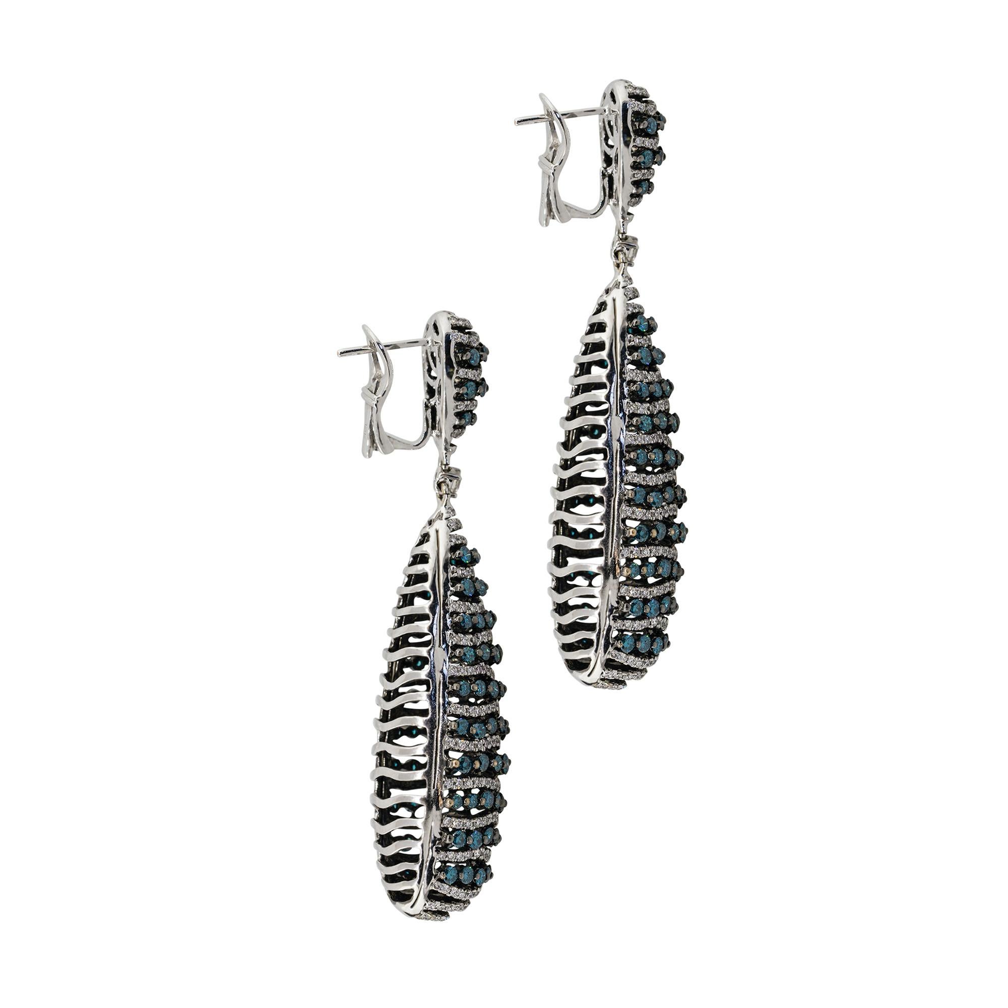 Diamond & Topaz Pave Dangle Earrings 18 Karat in Stock In Excellent Condition In Boca Raton, FL
