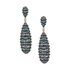 Diamond & Topaz Pave Dangle Earrings 18 Karat in Stock