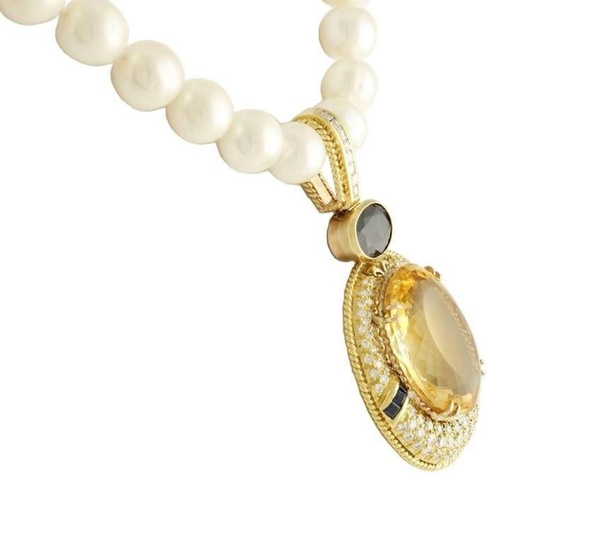 Diamond Topaz Sapphire Beaded Gold Necklace In Good Condition For Sale In Marcianise, Marcianise (CE)