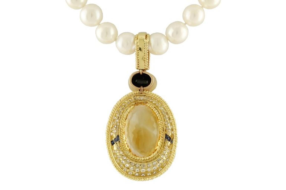Women's Diamond Topaz Sapphire Beaded Gold Necklace For Sale