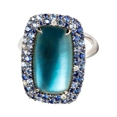 Anillo Topacio Zafiro Diamante Madreperla Oro Blanco 18 Kilates