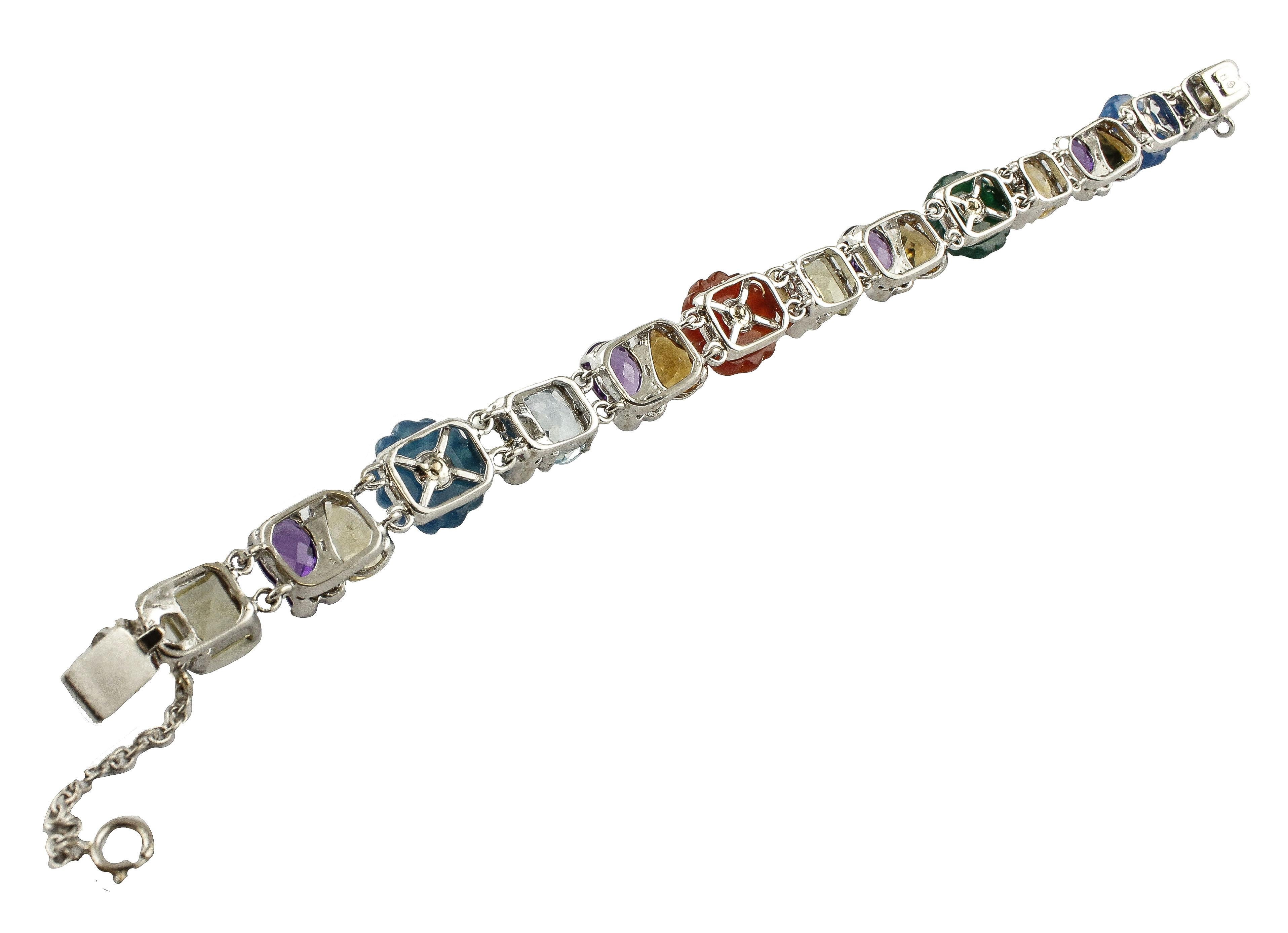 Women's Diamond Tormaline Citrine Amethyst Topaz Carnelian Agate Pearls Bracelet