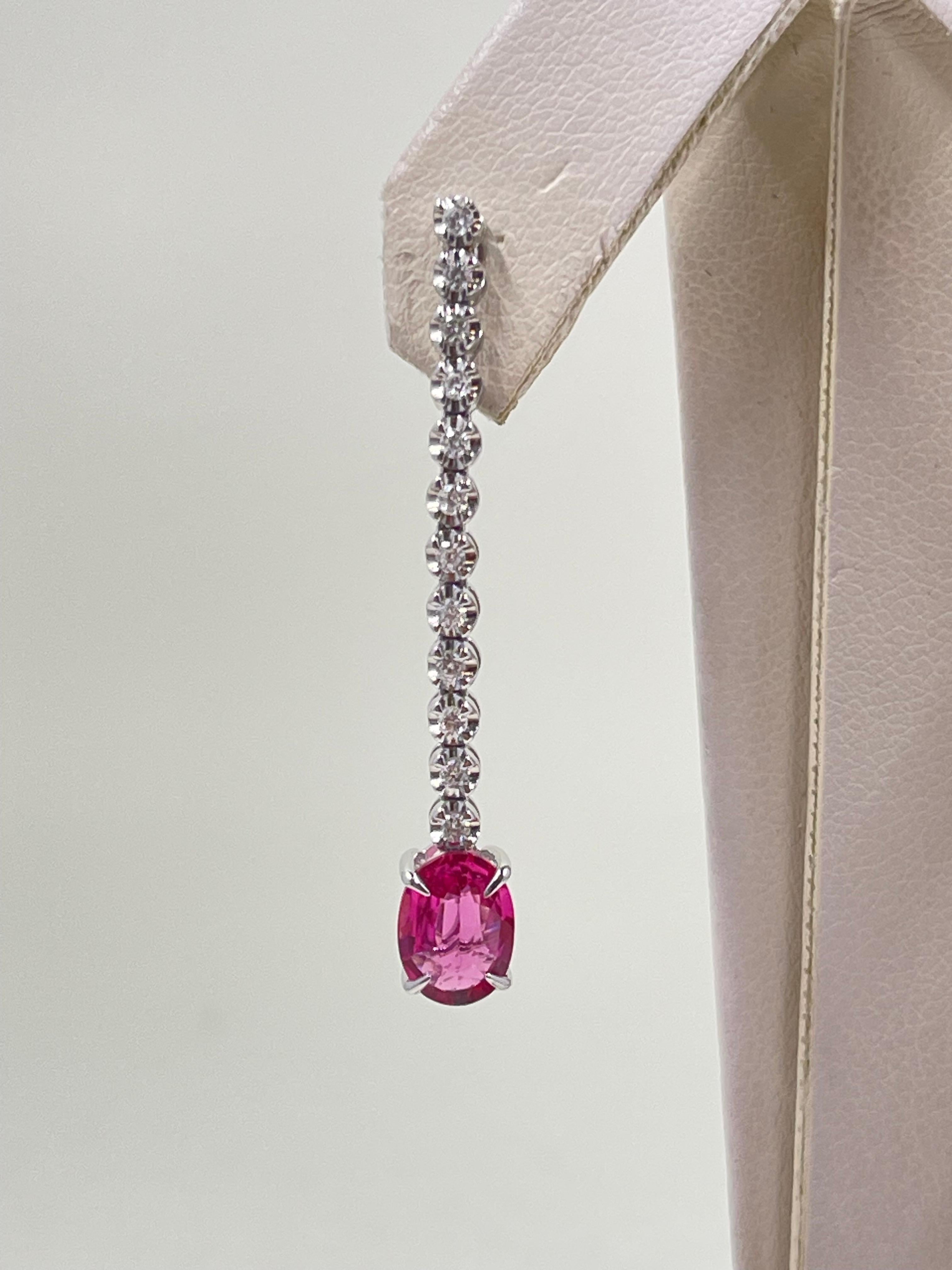 Modern Diamond & Tourmaline Drop Earrings In 18k White Gold  For Sale