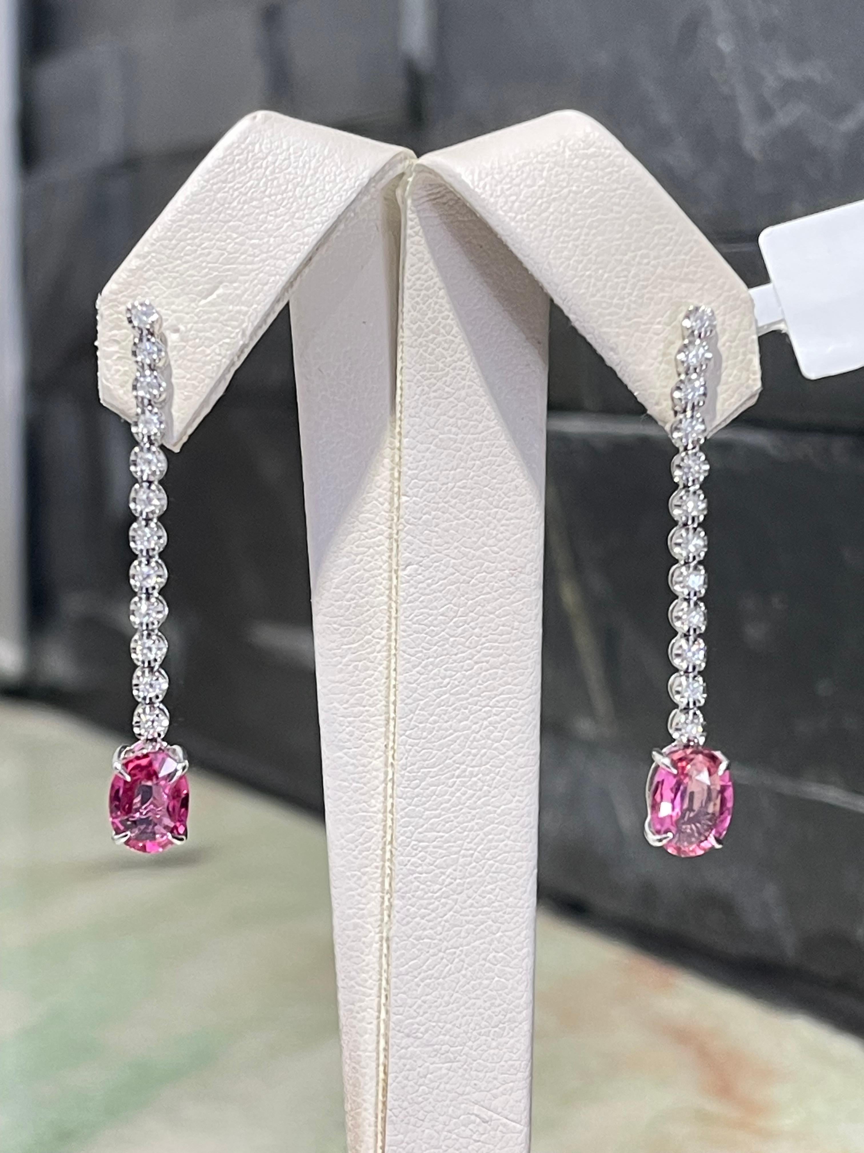 Women's Diamond & Tourmaline Drop Earrings In 18k White Gold  For Sale