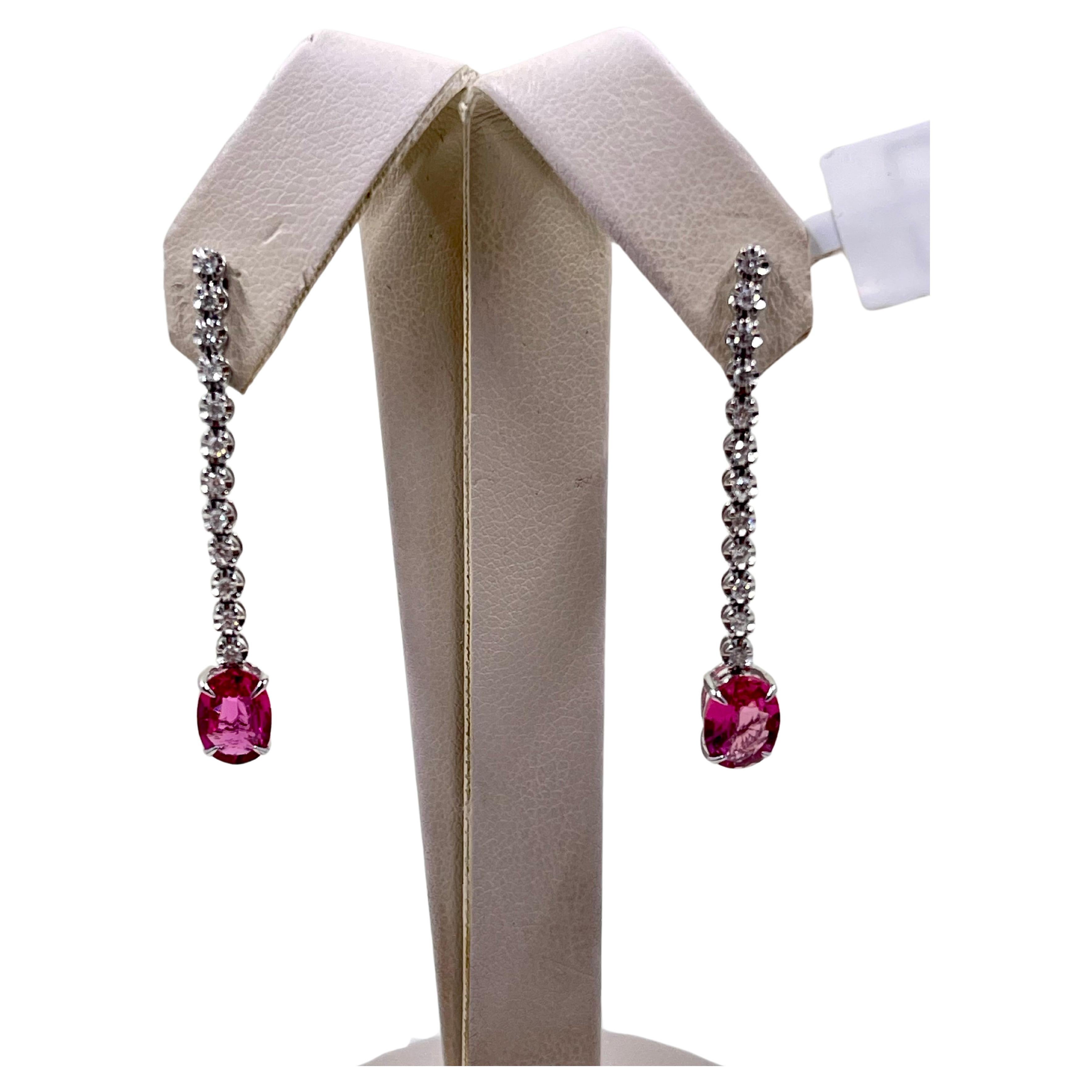 Diamond & Tourmaline Drop Earrings In 18k White Gold  For Sale