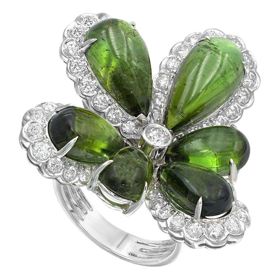 Fancy Double Flower Spiral Ring For Sale at 1stDibs