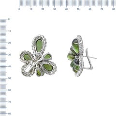 Diamond Tourmaline Fancy Flower 18 Karat White Gold Earrings