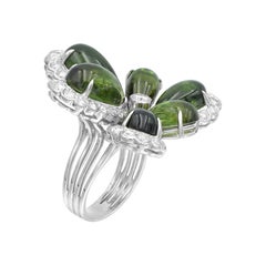 Diamond Tourmaline Fancy Flower 18 Karat White Gold Ring