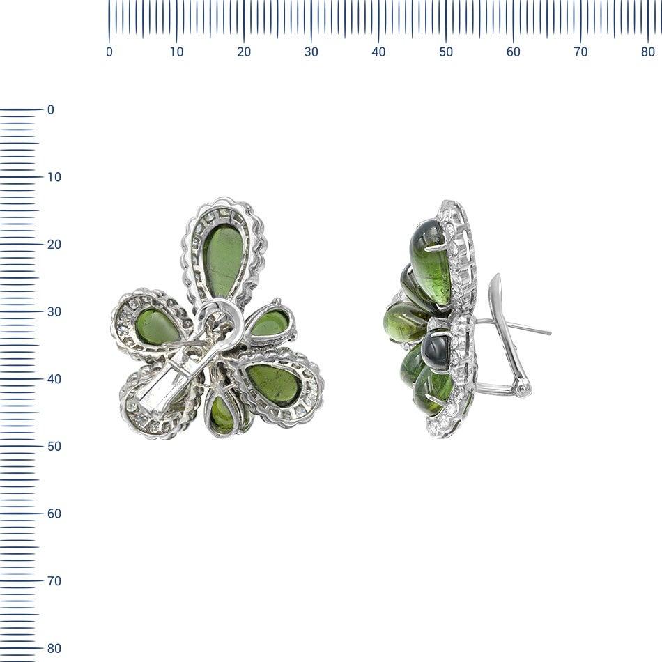 Diamond Tourmaline Fancy Flower White Gold Set For Sale 6