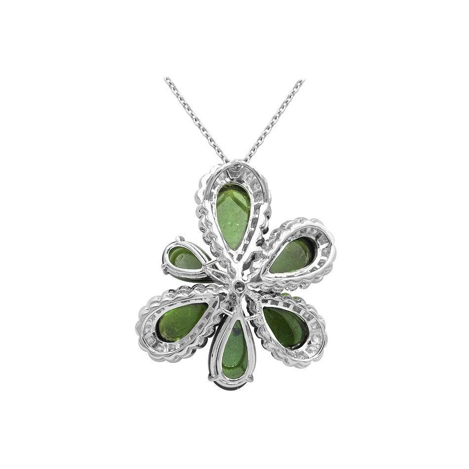 Diamond Tourmaline Fancy Flower White Gold Set In New Condition For Sale In Montreux, CH