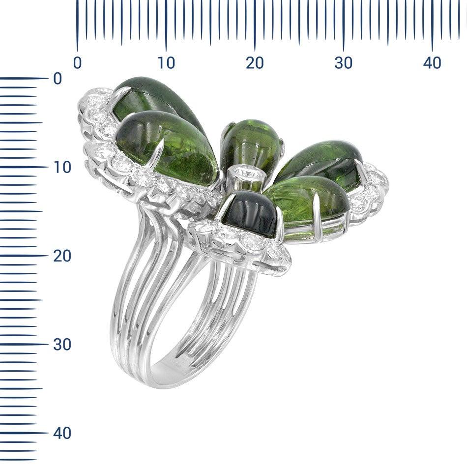 Diamond Tourmaline Fancy Flower White Gold Set For Sale 3