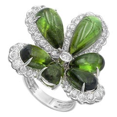 Diamond Tourmaline Fancy Flower White Gold Set