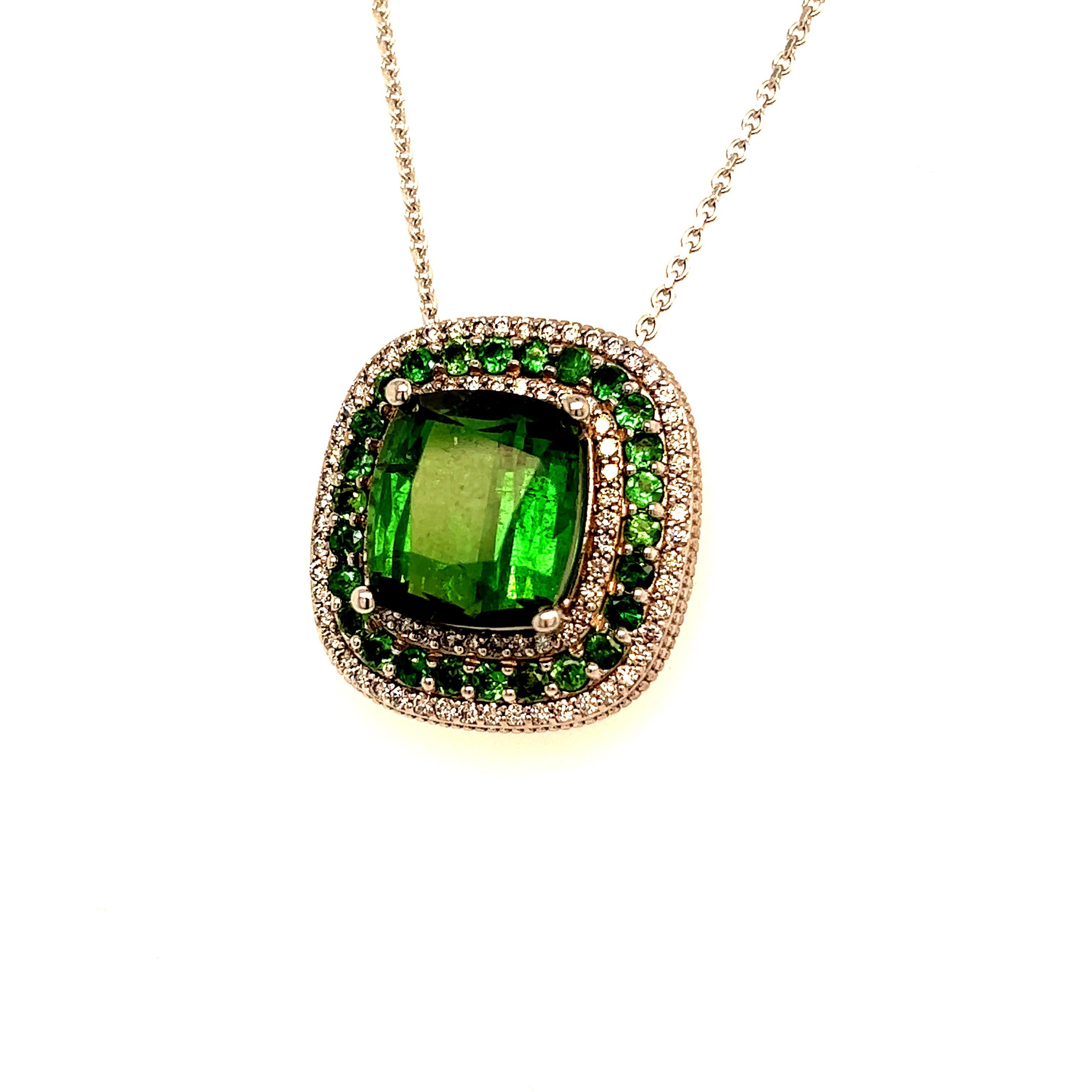 Diamond Tourmaline Garnet Pendant Necklace 17