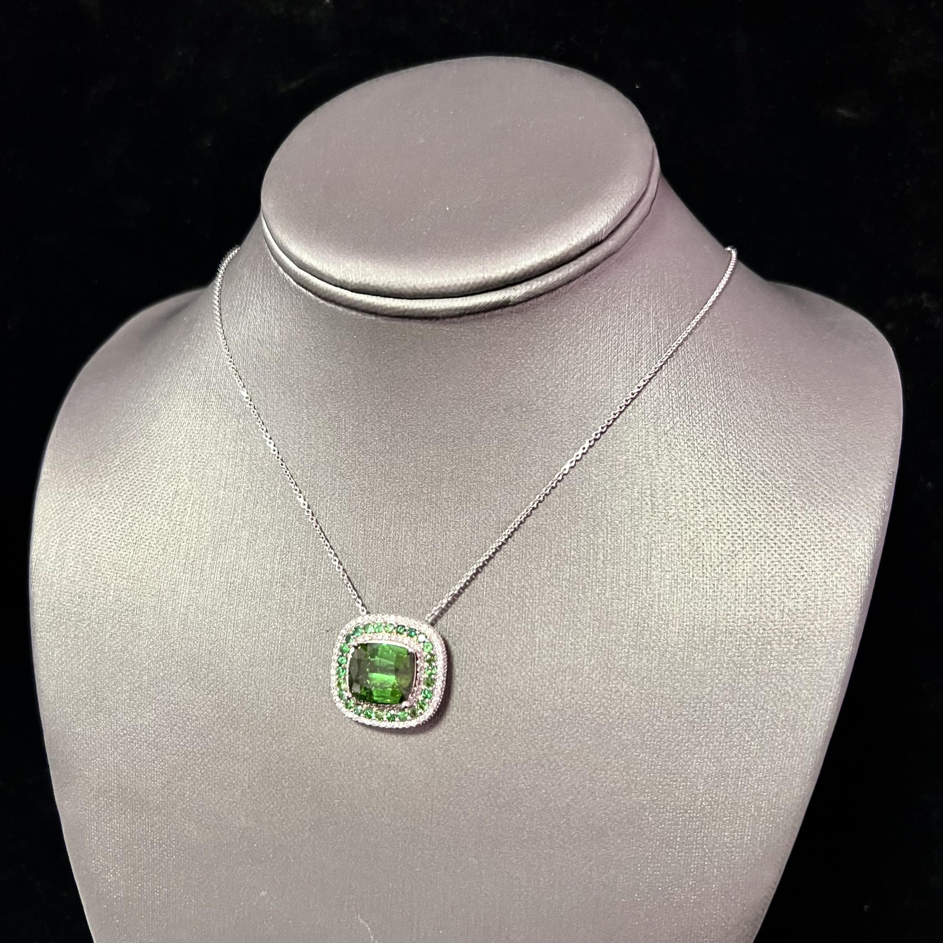 Mixed Cut Diamond Tourmaline Garnet Pendant Necklace 9.13 TCW GIA Certified For Sale
