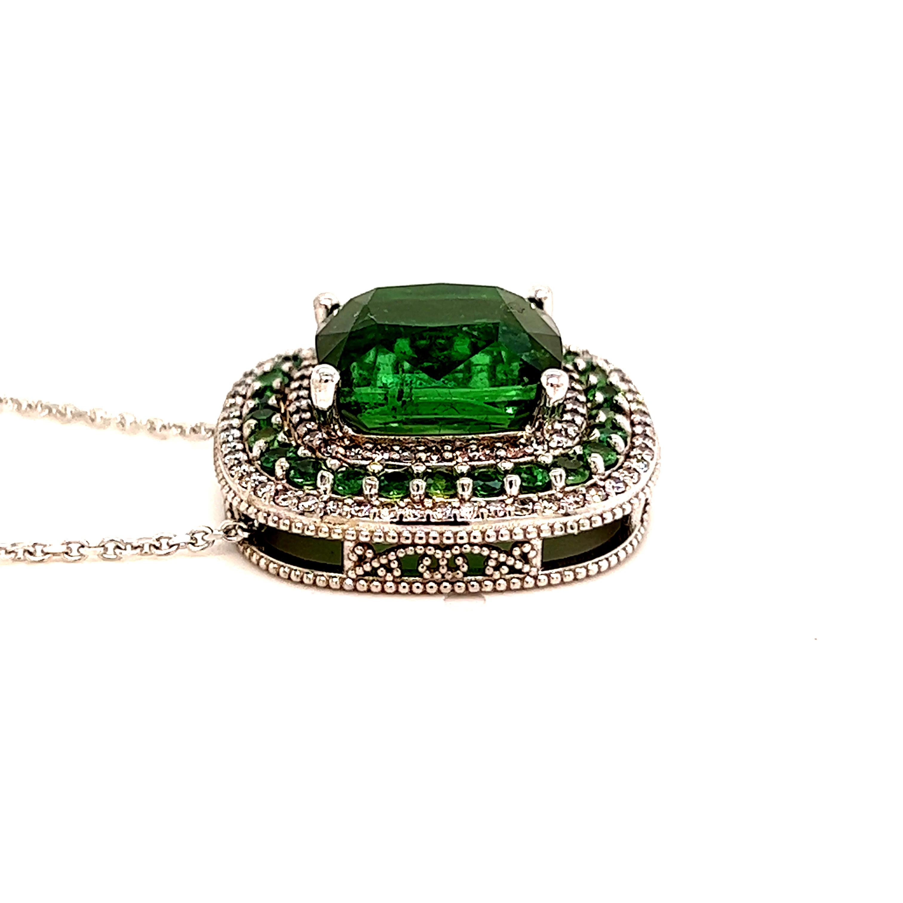 Women's or Men's Diamond Tourmaline Garnet Pendant Necklace 9.13 TCW GIA Certified For Sale