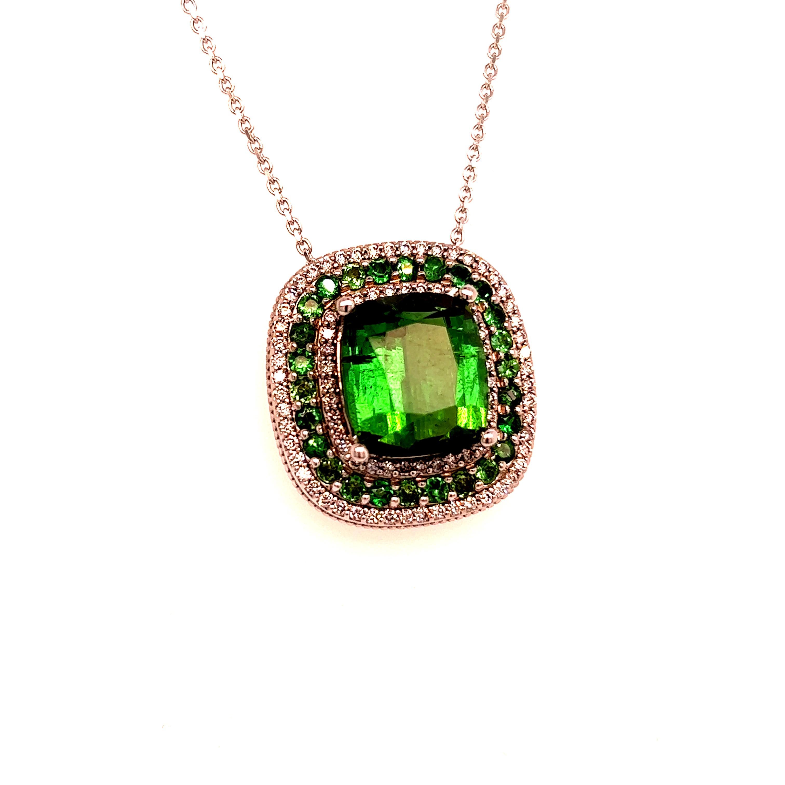 Diamond Tourmaline Garnet Pendant Necklace 9.13 TCW GIA Certified For Sale 1