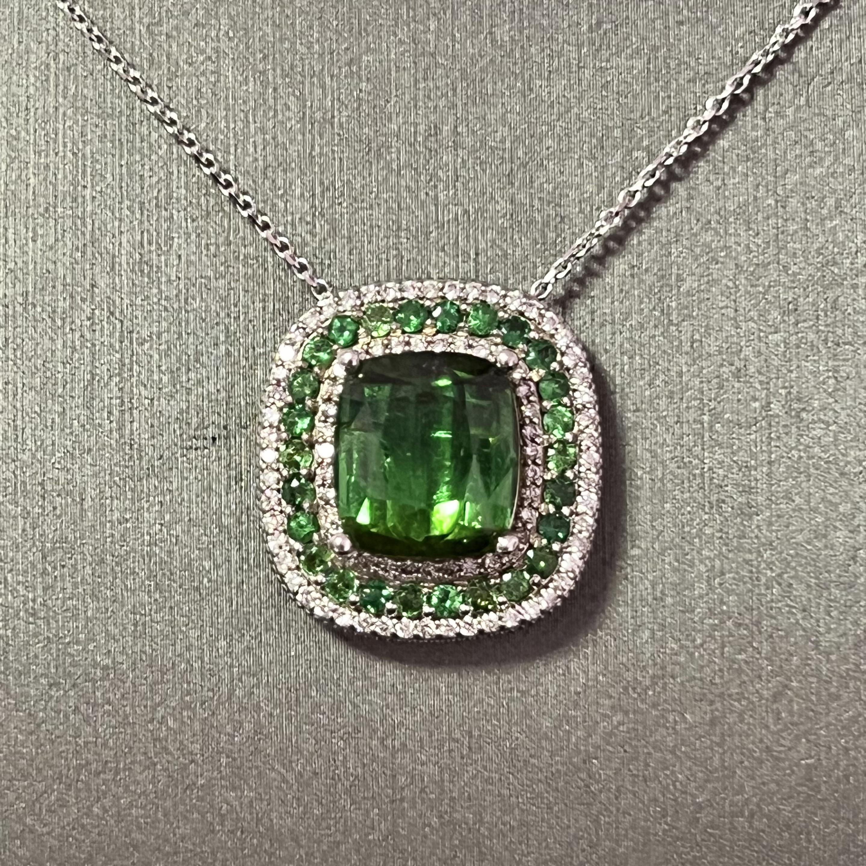 Diamond Tourmaline Garnet Pendant Necklace 9.13 TCW GIA Certified For Sale 3