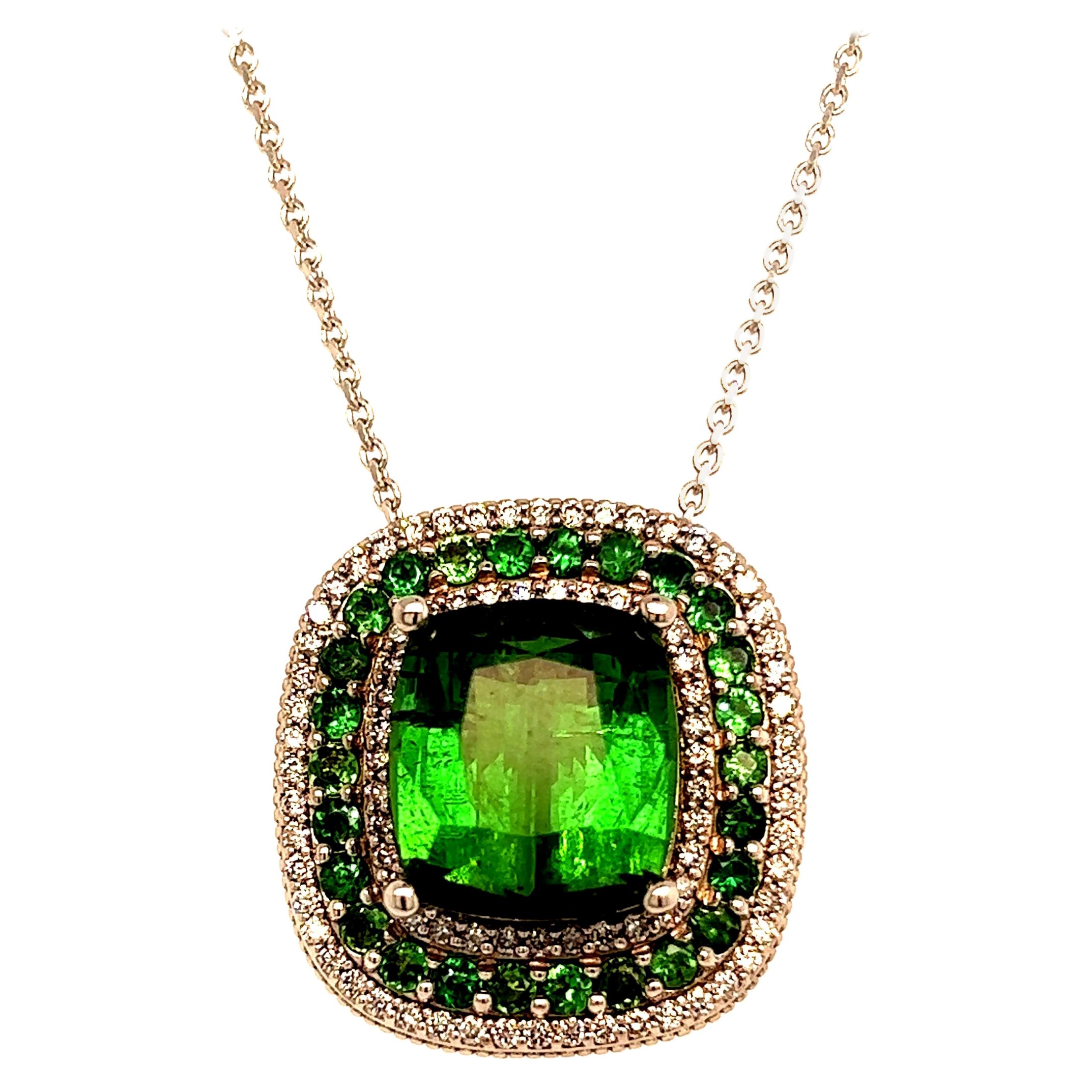Collier pendentif en diamant, tourmaline et grenat 9,13 carats, certifié GIA