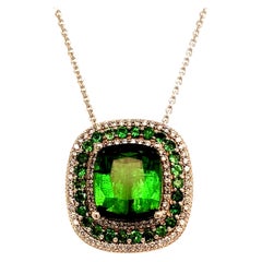 Diamond Tourmaline Garnet Pendant Necklace 9.13 TCW GIA Certified